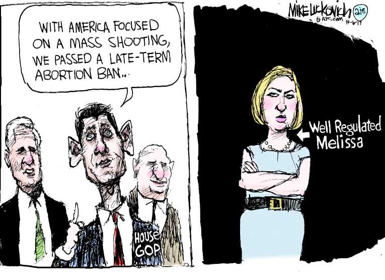 Political/Editorial Cartoon by Mike Luckovich, Atlanta Journal-Constitution on Congressmember Aborts Office