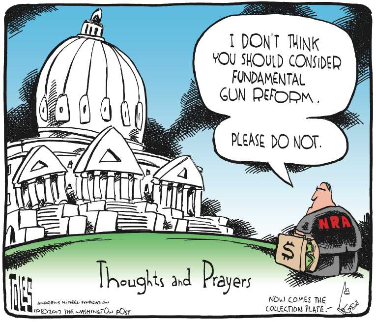 Political/Editorial Cartoon by Tom Toles, Washington Post on Shooting Sparks Debate