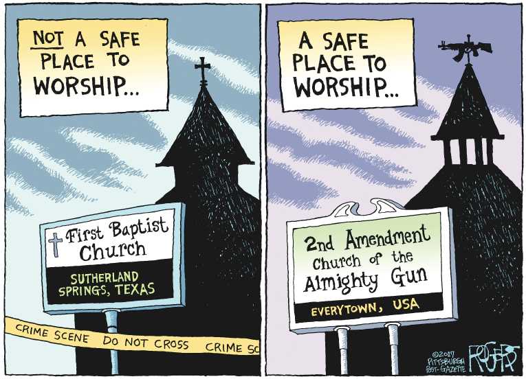 Political/Editorial Cartoon by Rob Rogers, The Pittsburgh Post-Gazette on Another Assault Rifle Massacre