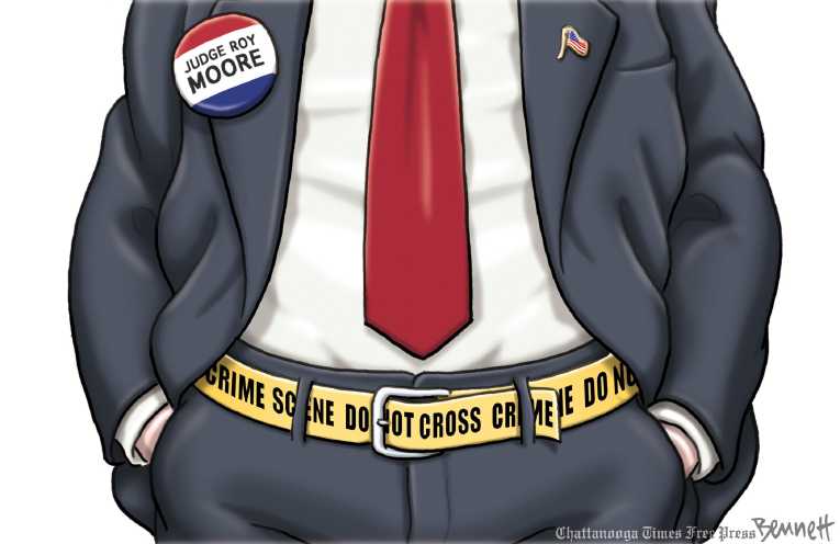 Political/Editorial Cartoon by Clay Bennett, Chattanooga Times Free Press on Moore Praises the Lord