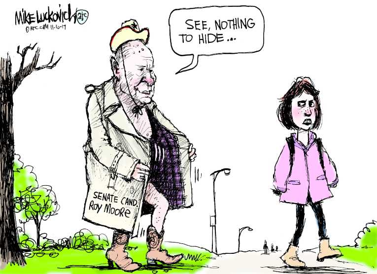 Political/Editorial Cartoon by Mike Luckovich, Atlanta Journal-Constitution on Moore Praises the Lord