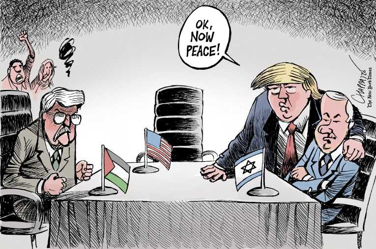 Political/Editorial Cartoon by Patrick Chappatte, International Herald Tribune on Trump Accelerates Peace Process