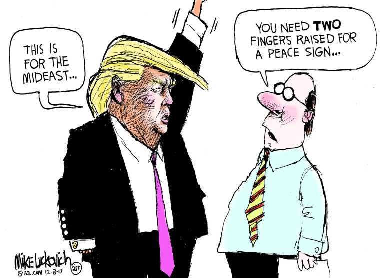 Political/Editorial Cartoon by Mike Luckovich, Atlanta Journal-Constitution on Trump Accelerates Peace Process