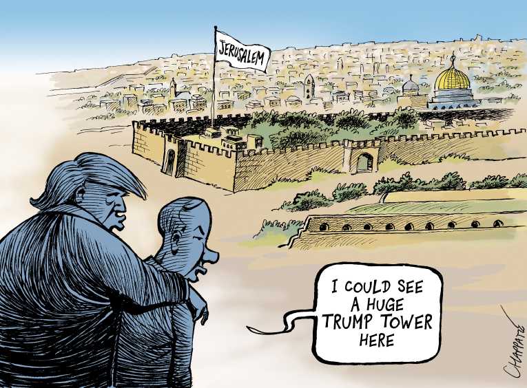 Political/Editorial Cartoon by Patrick Chappatte, International Herald Tribune on Trump Accelerates Peace Process