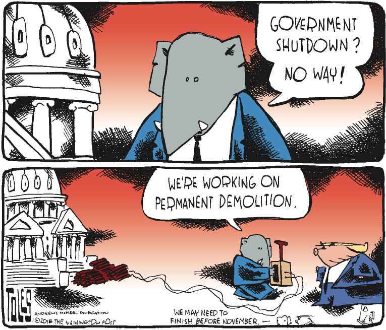 Political/Editorial Cartoon by Tom Toles, Washington Post on GOP/Trump Partnership Tightens
