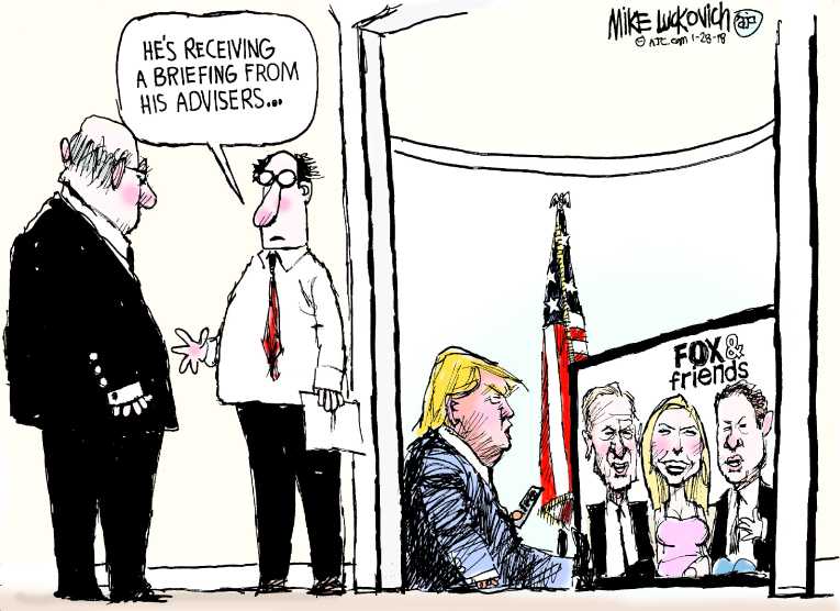 Political/Editorial Cartoon by Mike Luckovich, Atlanta Journal-Constitution on Trump Plans Year 2 Extravaganza