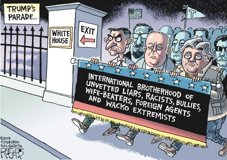 Political/Editorial Cartoon by Rob Rogers, The Pittsburgh Post-Gazette on Parade Plans Proceed