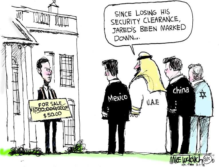 Political/Editorial Cartoon by Mike Luckovich, Atlanta Journal-Constitution on Kushner Deals Target of Inquiry