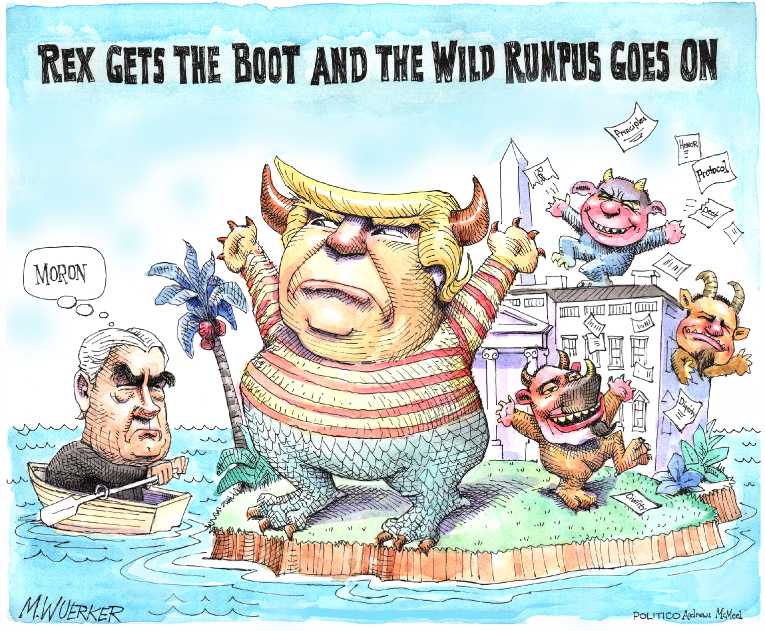 Political/Editorial Cartoon by Matt Wuerker, Politico on Tillerson Fired
