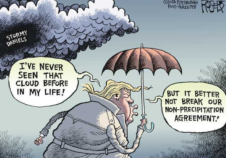 Political/Editorial Cartoon by Rob Rogers, The Pittsburgh Post-Gazette on Trump Denies Affair