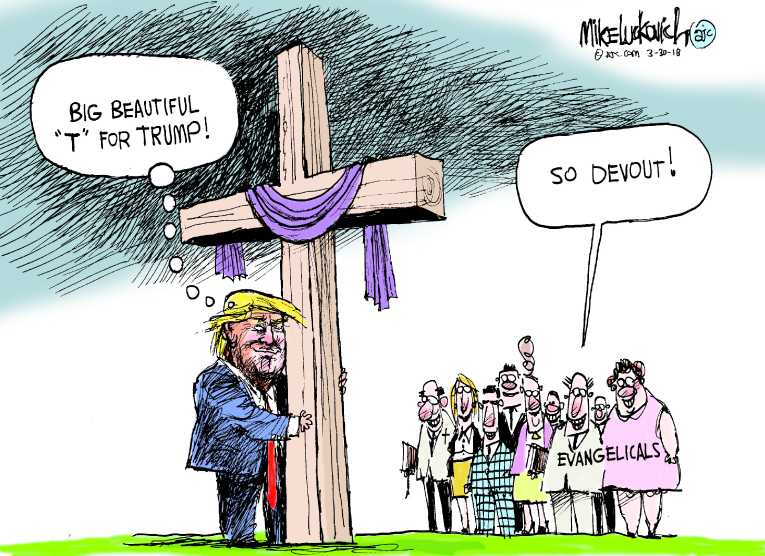 Political/Editorial Cartoon by Mike Luckovich, Atlanta Journal-Constitution on Trump Celebrates Holy Day