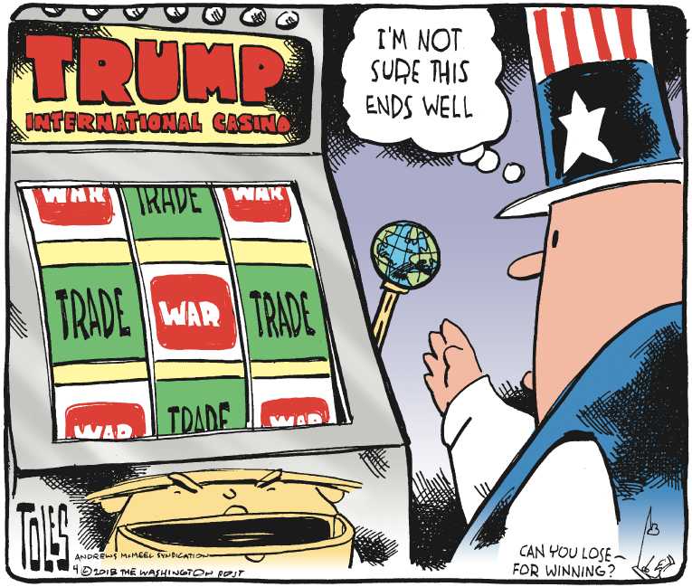 Political/Editorial Cartoon by Tom Toles, Washington Post on Trade War Feared