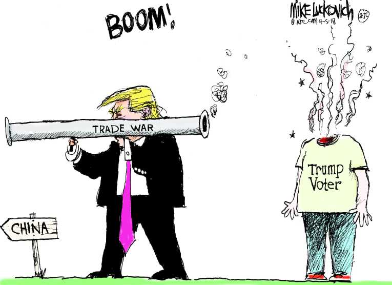 Political/Editorial Cartoon by Mike Luckovich, Atlanta Journal-Constitution on Trade War Feared