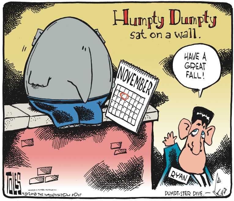 Political/Editorial Cartoon by Tom Toles, Washington Post on Paul Ryan Announces Retirement