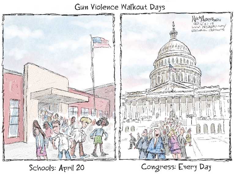 Political/Editorial Cartoon by Nick Anderson, Houston Chronicle on Another Assault Rifle Mass Murder