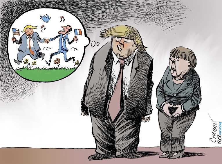 Political/Editorial Cartoon by Patrick Chappatte, International Herald Tribune on Trump Meets With European Leaders