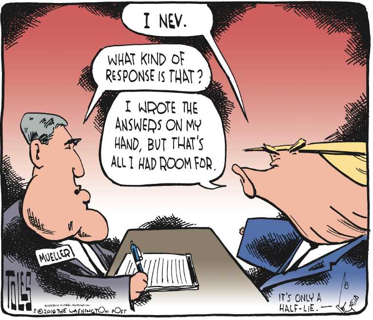 Political/Editorial Cartoon by Tom Toles, Washington Post on President Unlikely to Testify