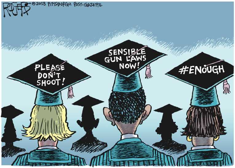 Political/Editorial Cartoon by Rob Rogers, The Pittsburgh Post-Gazette on School Murderer Kills 10