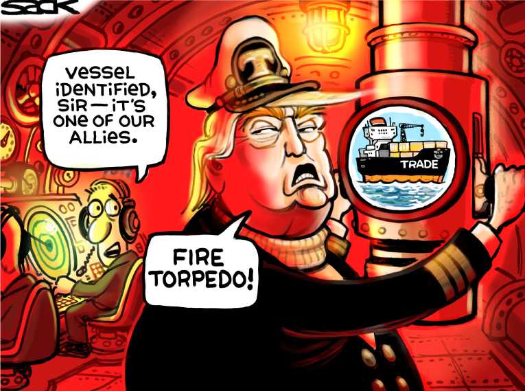 Political/Editorial Cartoon by Steve Sack, Minneapolis Star Tribune on Trump Enacts Tariffs