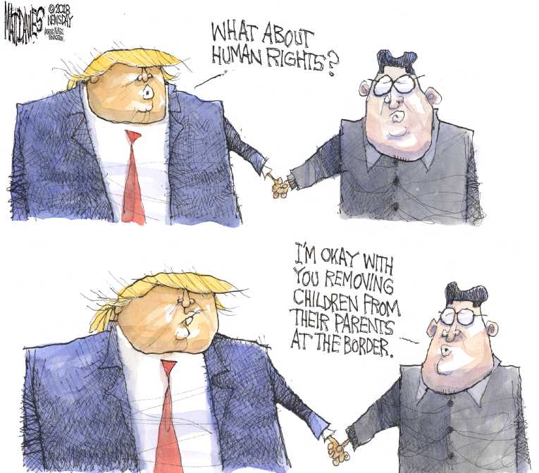 Political/Editorial Cartoon by Matt Davies, Journal News on Trump Meets With Kim