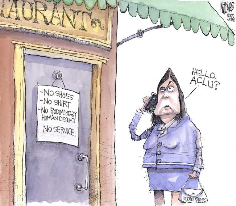 Political/Editorial Cartoon by Matt Davies, Journal News on Sarah Sanders Denied Service