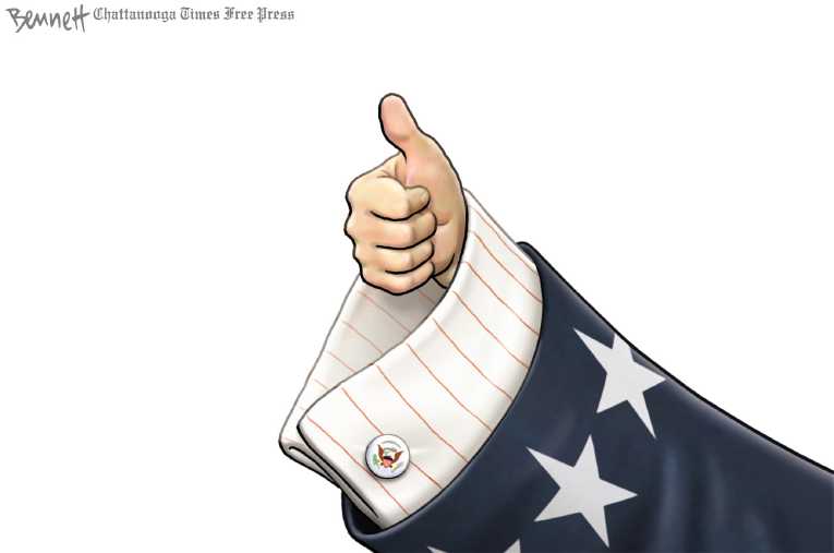 Political/Editorial Cartoon by Clay Bennett, Chattanooga Times Free Press on President Doing Great Job, Trump Says