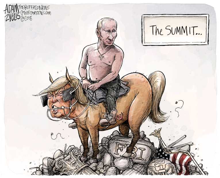 Political/Editorial Cartoon by Adam Zyglis, The Buffalo News on Trump Crashes in Helsinki