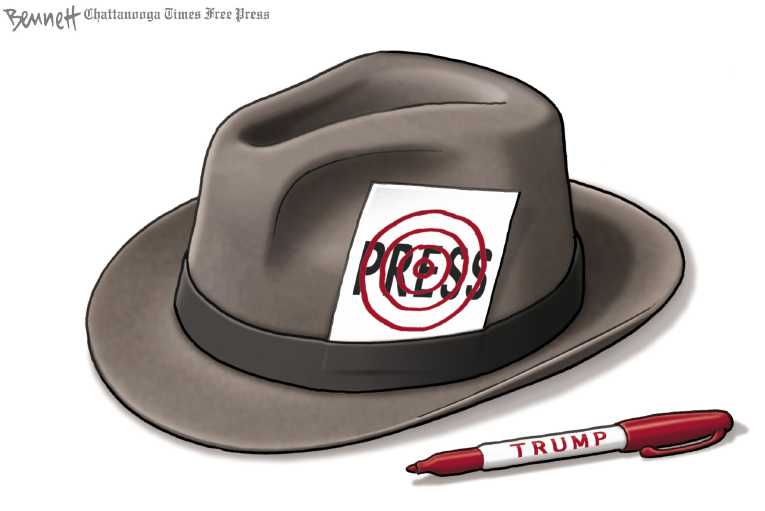 Political/Editorial Cartoon by Clay Bennett, Chattanooga Times Free Press on President Attacks Press