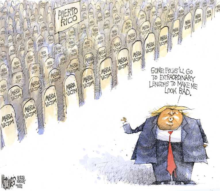 Political/Editorial Cartoon by Matt Davies, Journal News on Trump Ecstatic About Puerto Rico