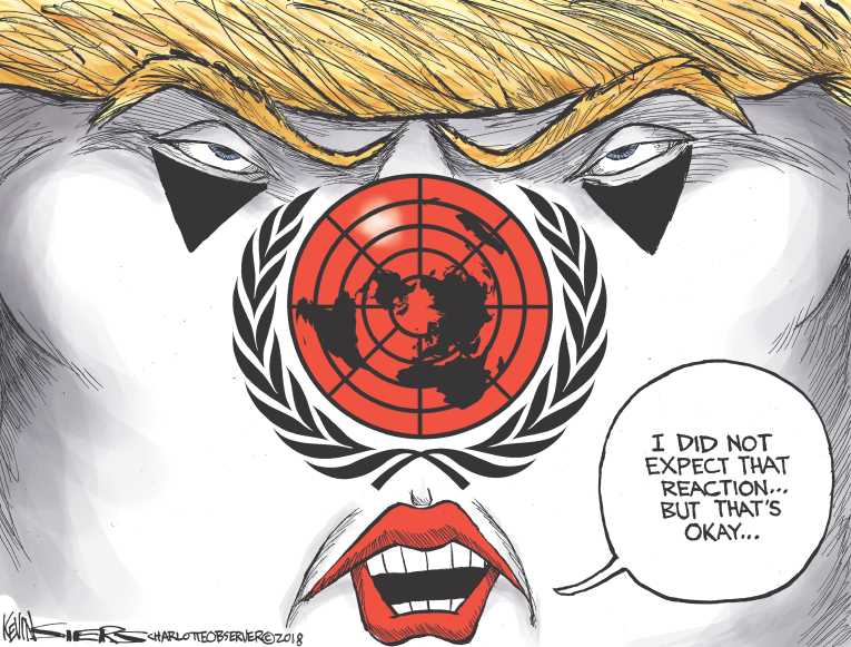 Political/Editorial Cartoon by Kevin Siers, Charlotte Observer on Trump Speaks at UN