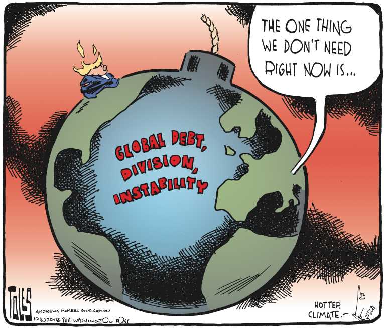 Political/Editorial Cartoon by Tom Toles, Washington Post on Trump Puts World on Notice