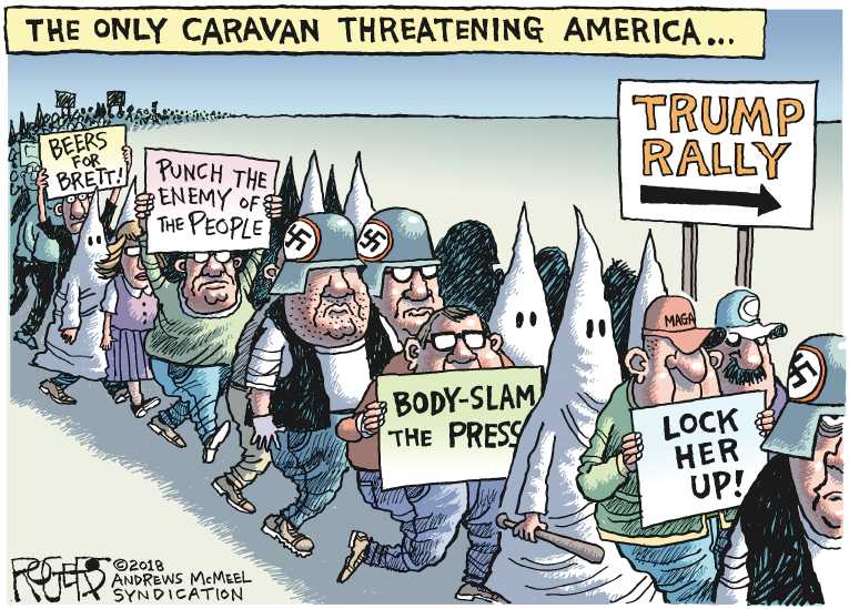 Political/Editorial Cartoon by Rob Rogers on Trump Targets Caravan