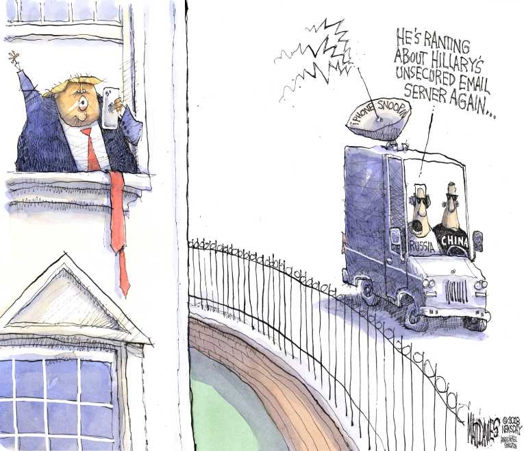 Political/Editorial Cartoon by Matt Davies, Journal News on Trump’s Phone Use “Dangerous”
