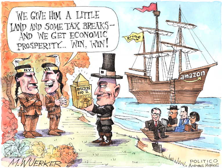 Political/Editorial Cartoon by Matt Wuerker, Politico on America Celebrates Thanksgiving