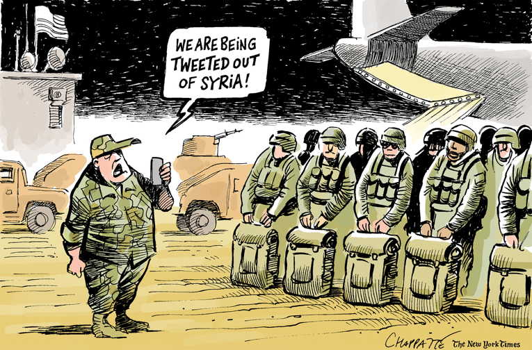 Political/Editorial Cartoon by Patrick Chappatte, International Herald Tribune on US to Withdraw From Syria