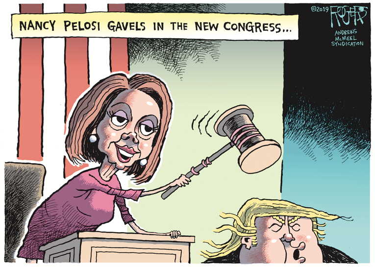 Political/Editorial Cartoon by Rob Rogers on Pelosi Comes Out Swinging