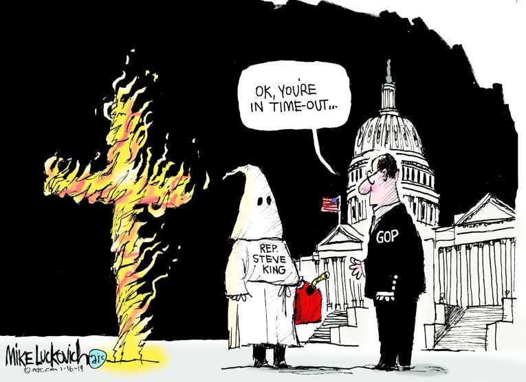 Political/Editorial Cartoon by Mike Luckovich, Atlanta Journal-Constitution on GOP Slaps Racist’s Hand