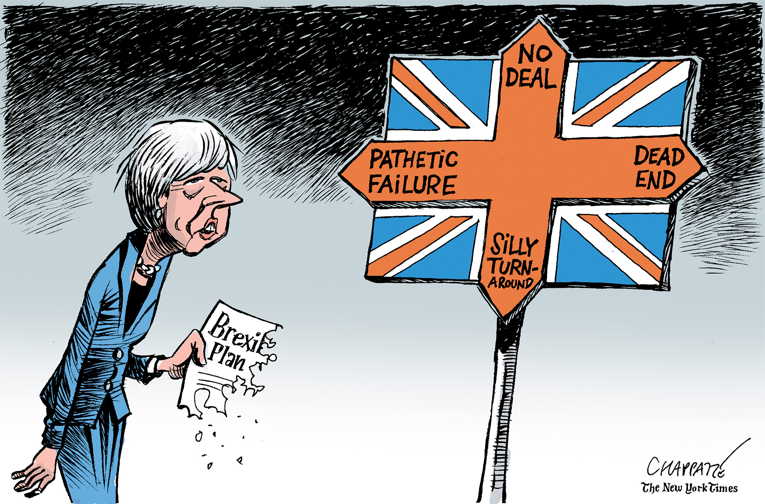 Political/Editorial Cartoon by Patrick Chappatte, International Herald Tribune on Brexit Deal Rejected