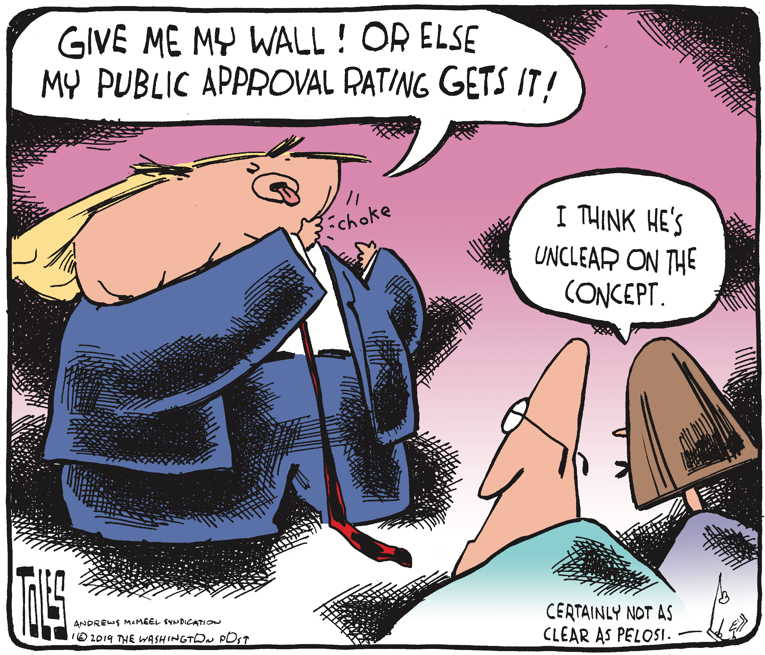 Political/Editorial Cartoon by Tom Toles, Washington Post on Trump Negotiates Tough Deal