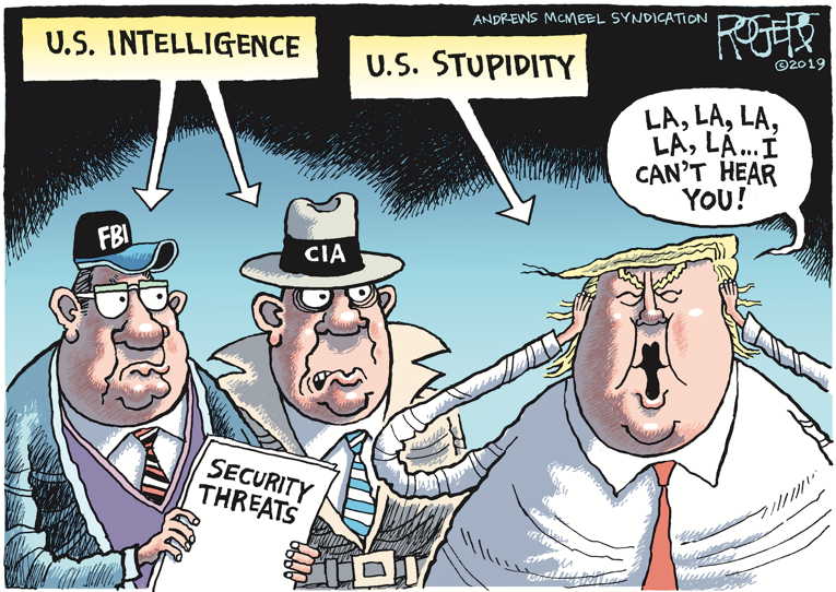 Political/Editorial Cartoon by Rob Rogers on Trump Rejects Intelligence