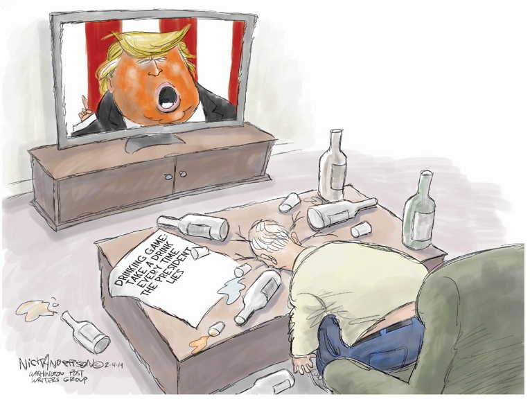 Political/Editorial Cartoon by Nick Anderson, Houston Chronicle on Trump Calls for Unity
