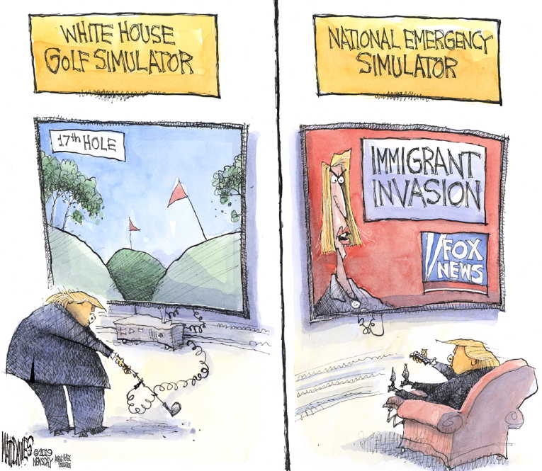 Political/Editorial Cartoon by Matt Davies, Journal News on Trump Declares National Emergency