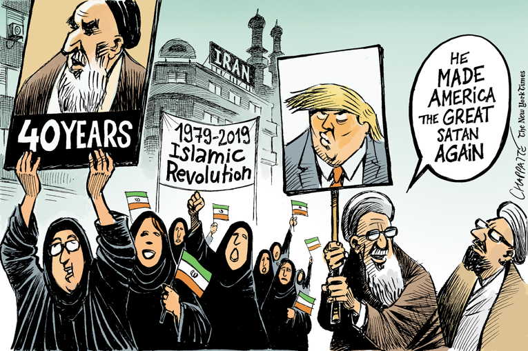 Political/Editorial Cartoon by Patrick Chappatte, International Herald Tribune on Trump Prepares for Battle