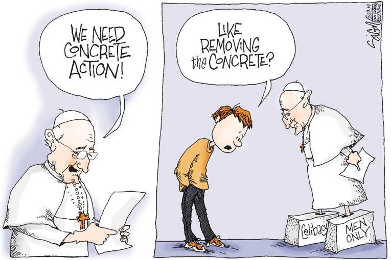 Political/Editorial Cartoon by Signe Wilkinson, Philadelphia Daily News on Bishop Goes Down