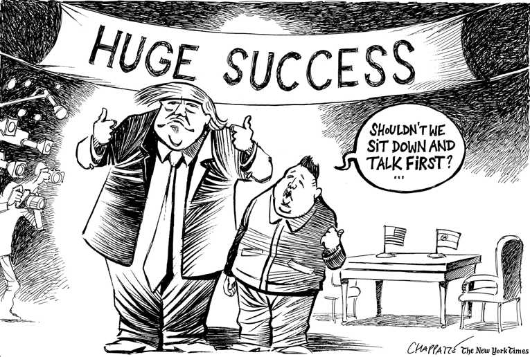 Political/Editorial Cartoon by Patrick Chappatte, International Herald Tribune on Trump Visits Hanoi