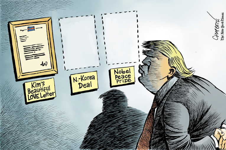 Political/Editorial Cartoon by Patrick Chappatte, International Herald Tribune on Summit “Successful,” Trump Says