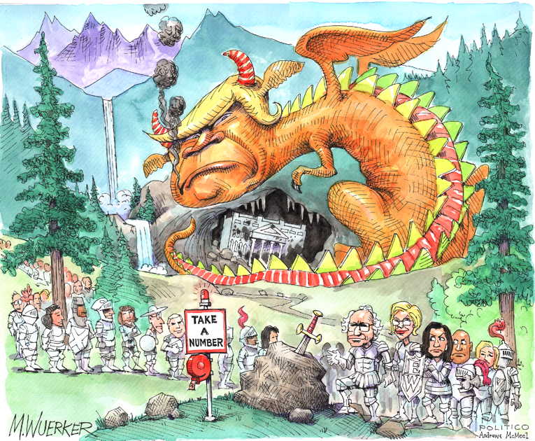 Political/Editorial Cartoon by Matt Wuerker, Politico on Democratic Field Grows