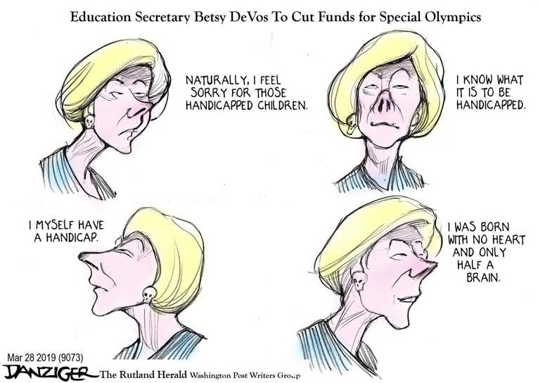 Political/Editorial Cartoon by Jeff Danziger on Devos Attacks Special Olympics