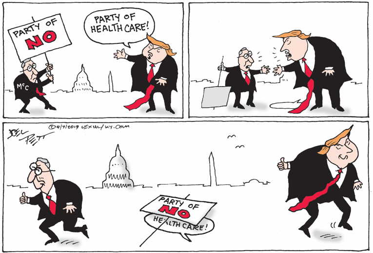 Political/Editorial Cartoon by Joel Pett, Lexington Herald-Leader, CWS/CartoonArts Intl. on Trump, GOP Halt ACA Attack