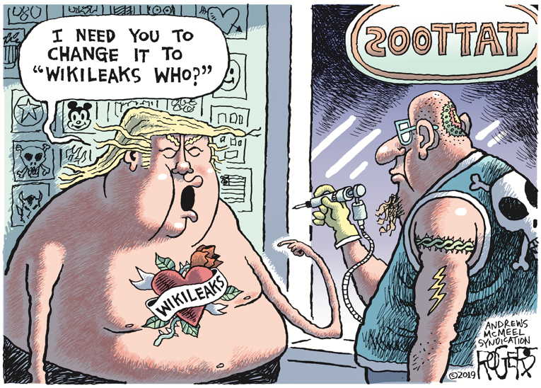 Political/Editorial Cartoon by Rob Rogers on President Changes His Tune